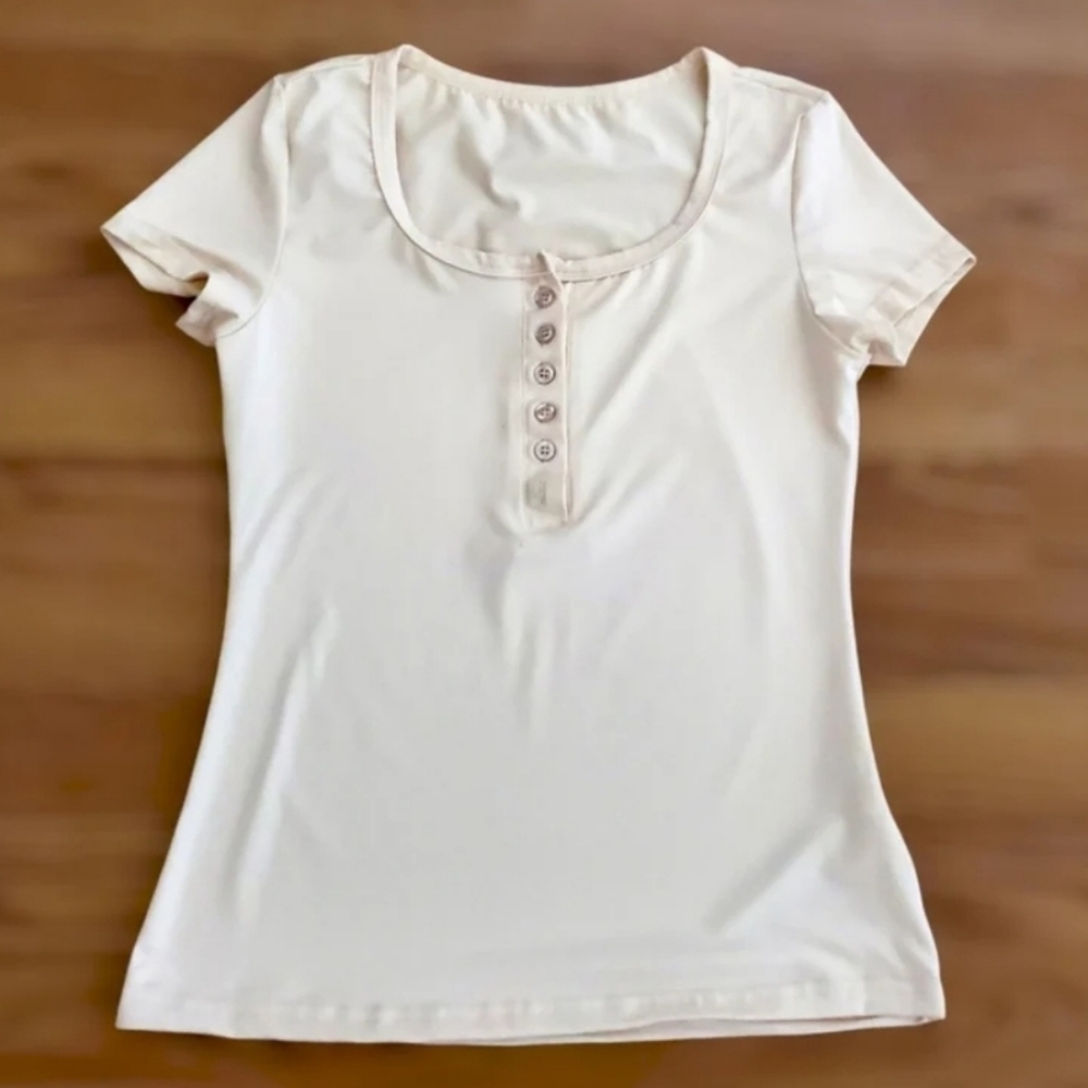 Womens (M) Cream Slim-Fit Top by Shein